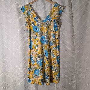 Loft Outlet Flutter Sleeve Double V Neck Floral Shift Dress, Size XSP